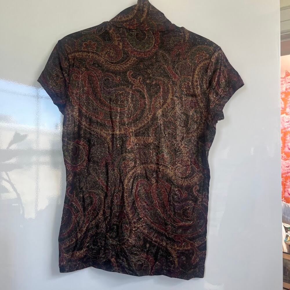 Lauren Ralph Lauren Autumn Paisley Shimmer Mock Neck Cap Sleeve Top S - Picture 3 of 3